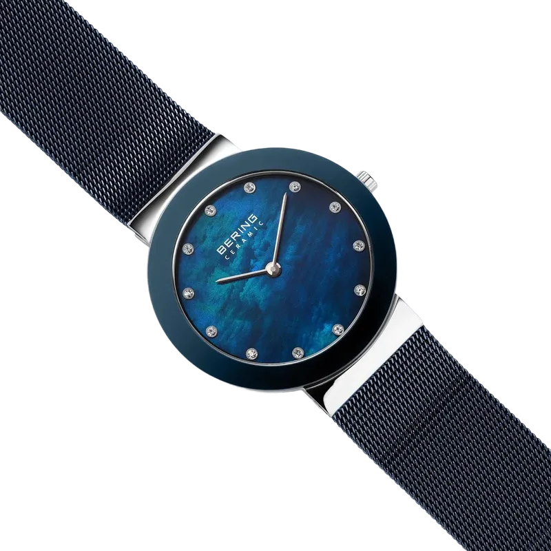 Ceramic Polished Silver Watch Blue