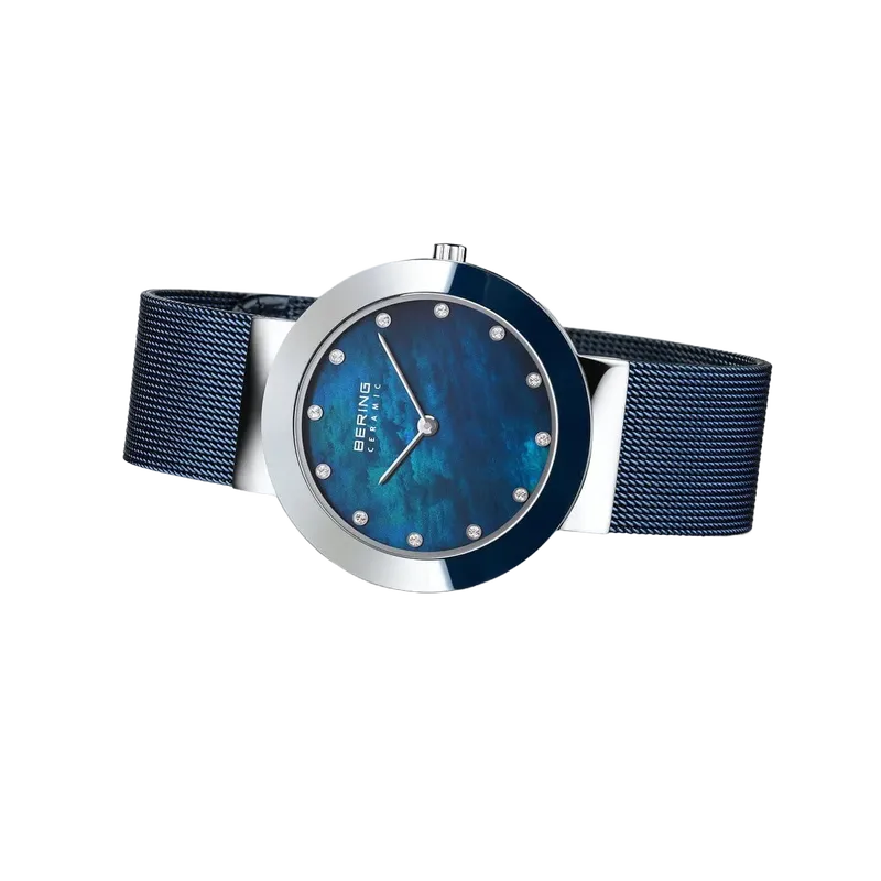 Ceramic Polished Silver Watch Blue