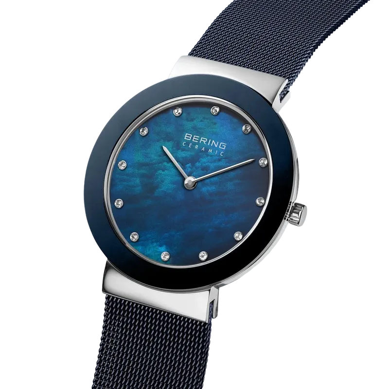 Ceramic Polished Silver Watch Blue