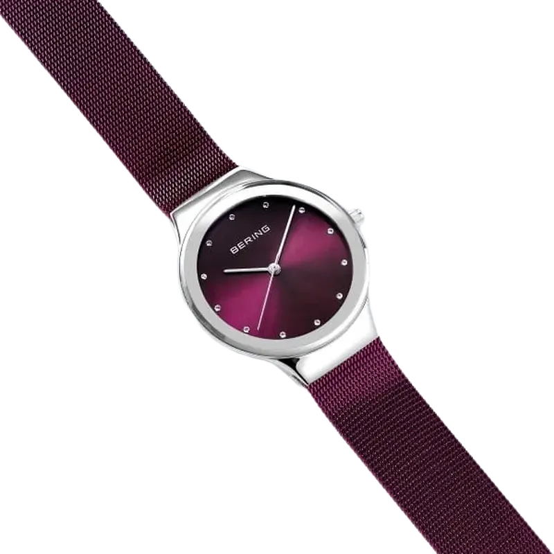Classic Polished Silver Watch Purple