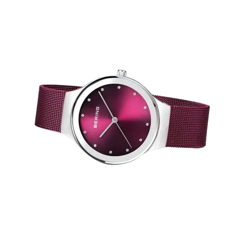 Classic Polished Silver Watch Purple