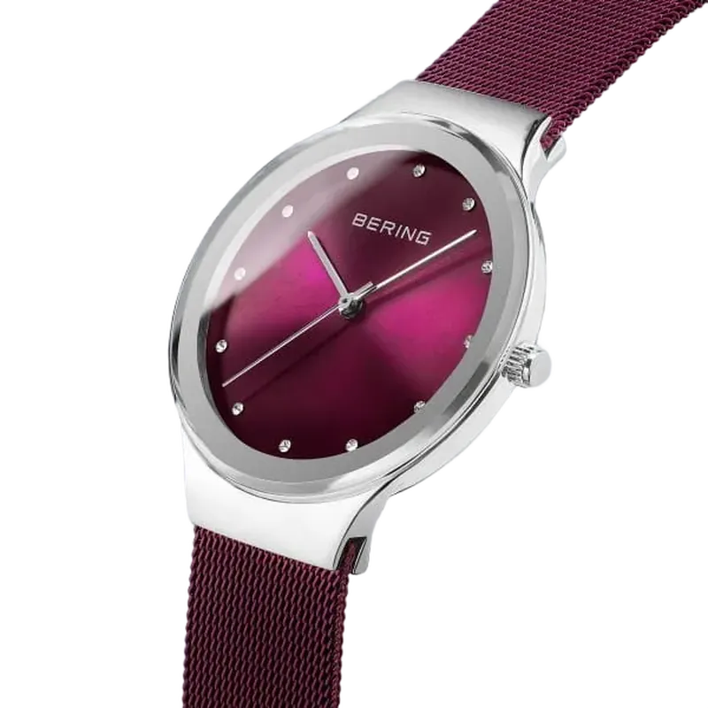 Classic Polished Silver Watch Purple