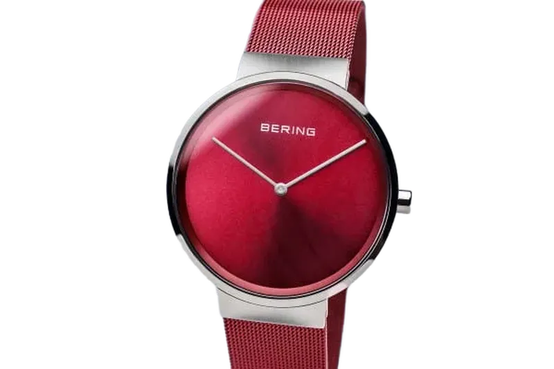 Classic Polished Silver Watch Red 39mm