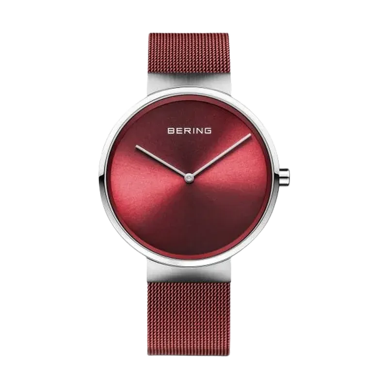 Classic Polished Silver Watch Red 39mm