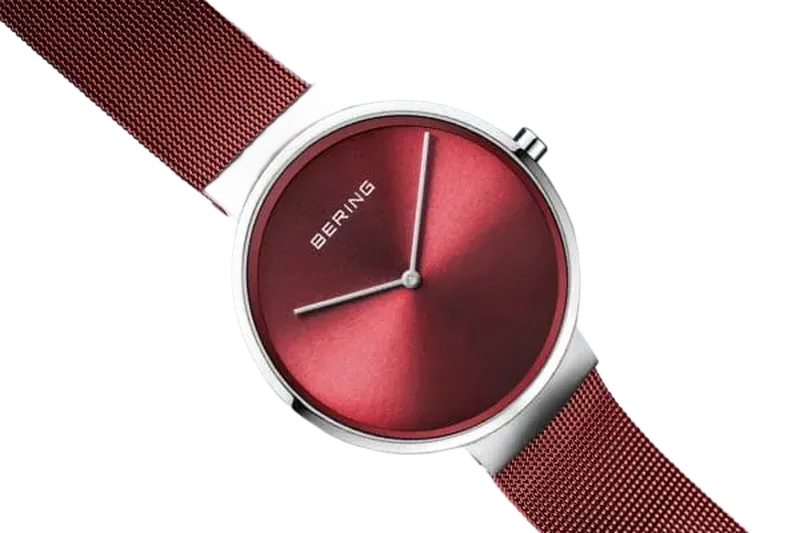 Classic Polished Silver Watch Red 39mm