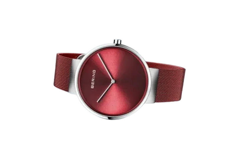 Classic Polished Silver Watch Red 39mm