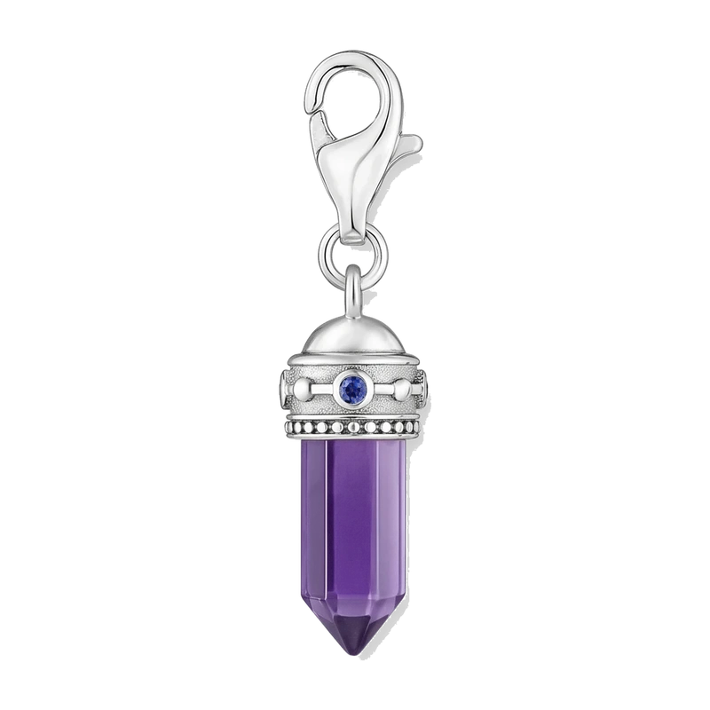 Charm Pendant Hexagon with Imitation Amethyst and Fine Symbols