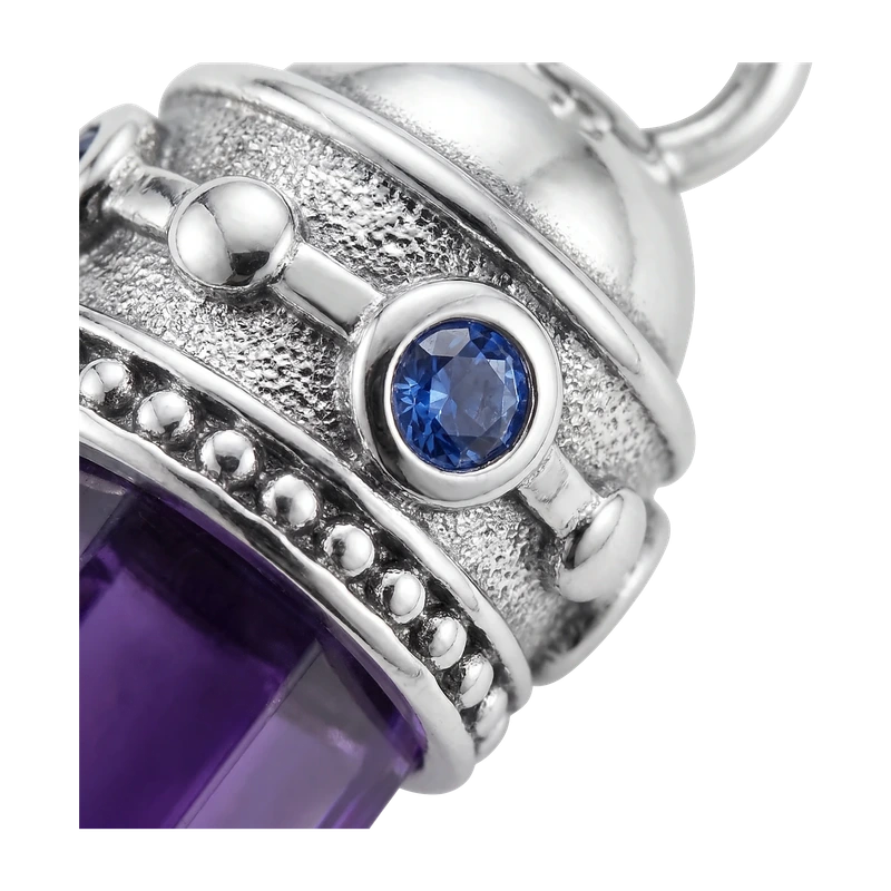 Charm Pendant Hexagon with Imitation Amethyst and Fine Symbols