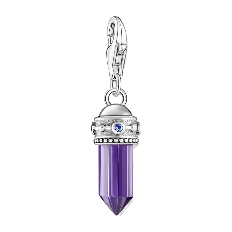 Charm Pendant Hexagon with Imitation Amethyst and Fine Symbols
