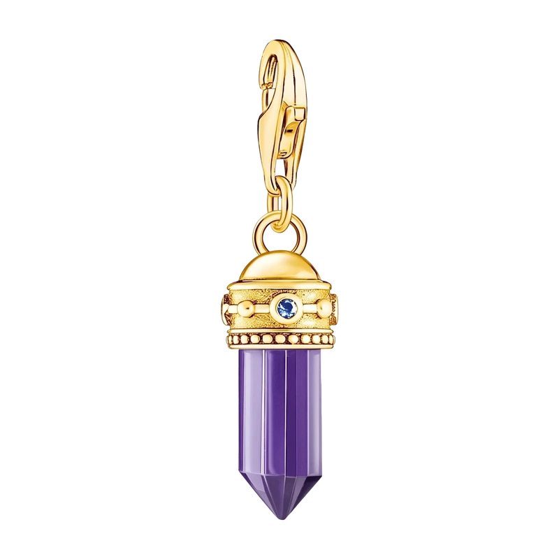 Charm Pendant Hexagon with Imitation Amethyst Yellow-Gold Plated