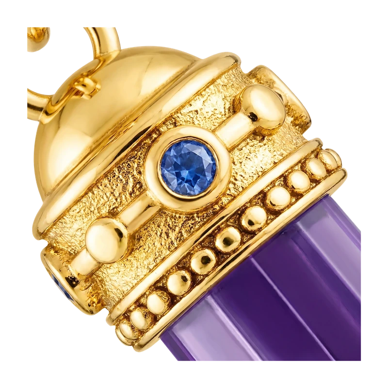 Charm Pendant Hexagon with Imitation Amethyst Yellow-Gold Plated