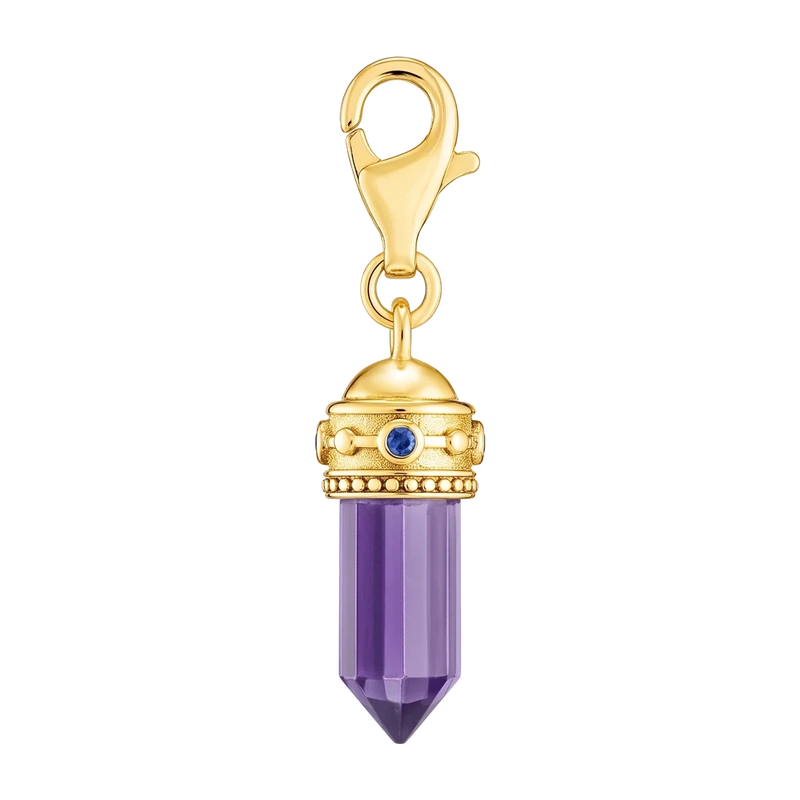 Charm Pendant Hexagon with Imitation Amethyst Yellow-Gold Plated