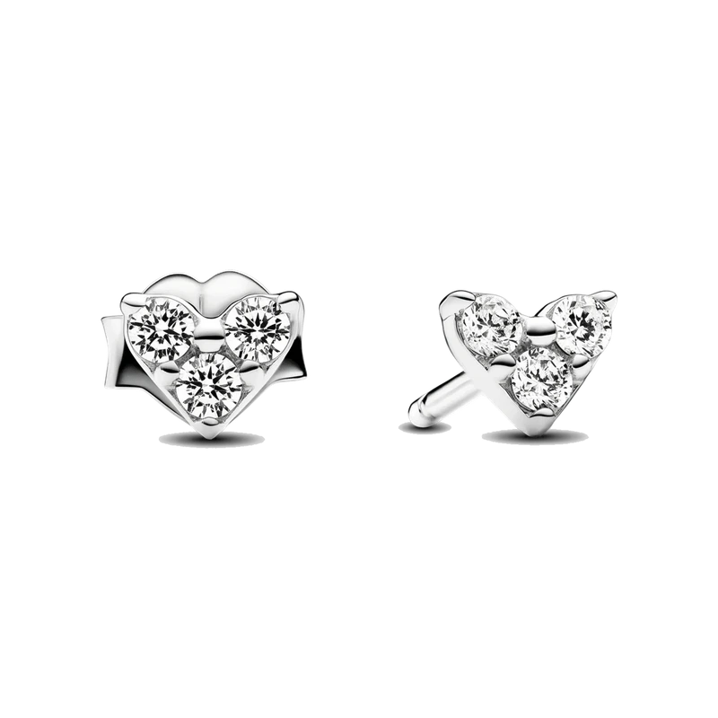 Triple Stone Heart Stud Earrings
