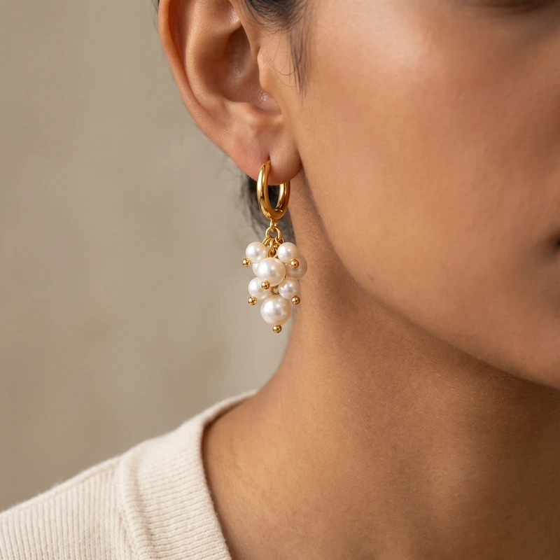 Soraya Cluster Pearl Huggie Hoop Earring