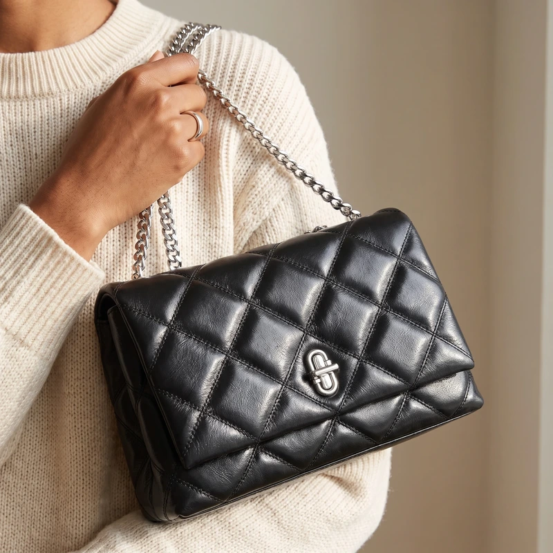 The Quilted Slim Dual Convertible Shoulder Bag Black 6.75"H x 9"W x 2.25"D