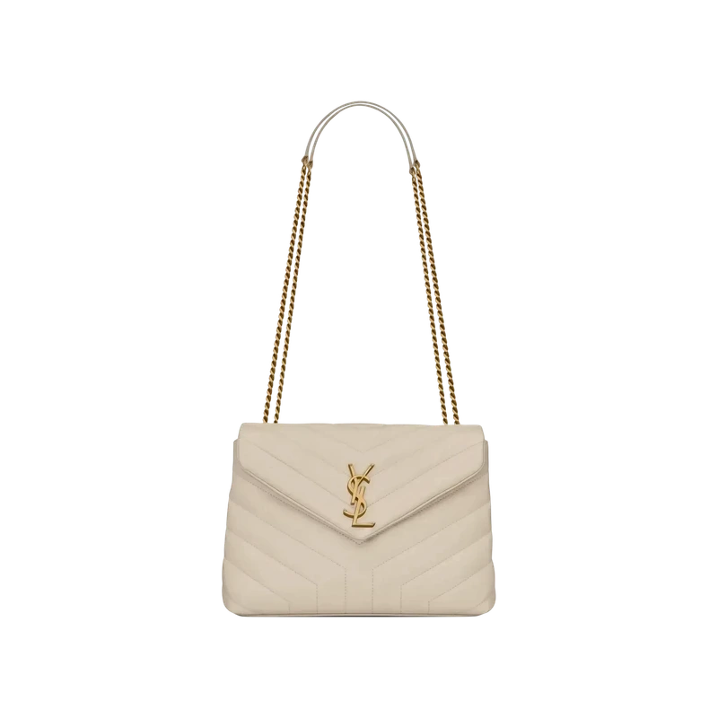 Loulou Small Chain Bag in Matelassé Y Leather White