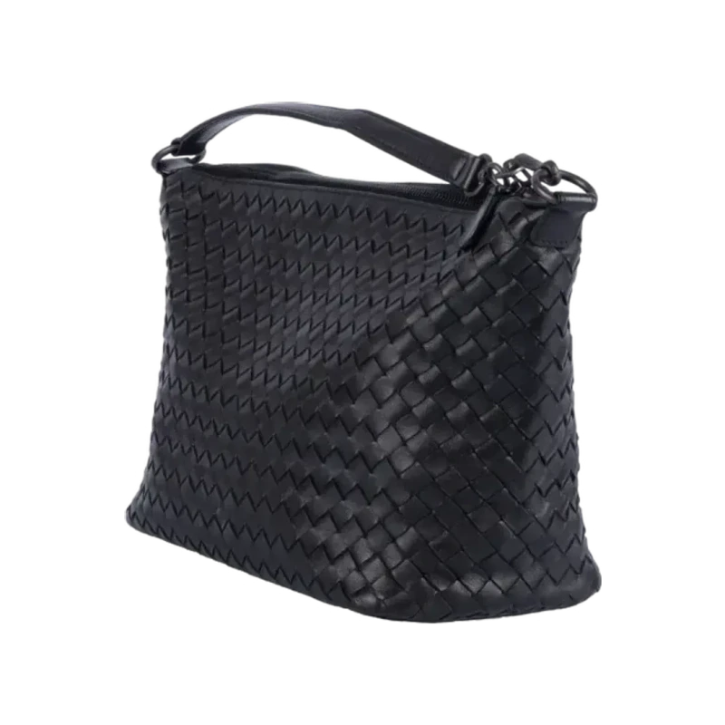 Intrecciato Nappa Chain Shoulder Bag Black 21cm