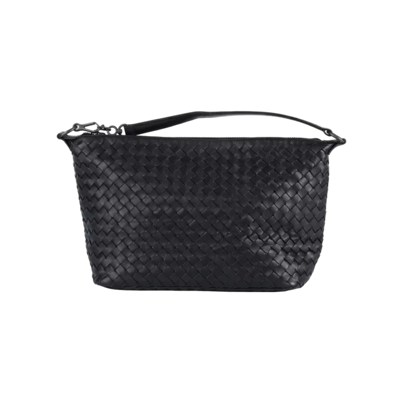 Intrecciato Nappa Chain Shoulder Bag Black 21cm