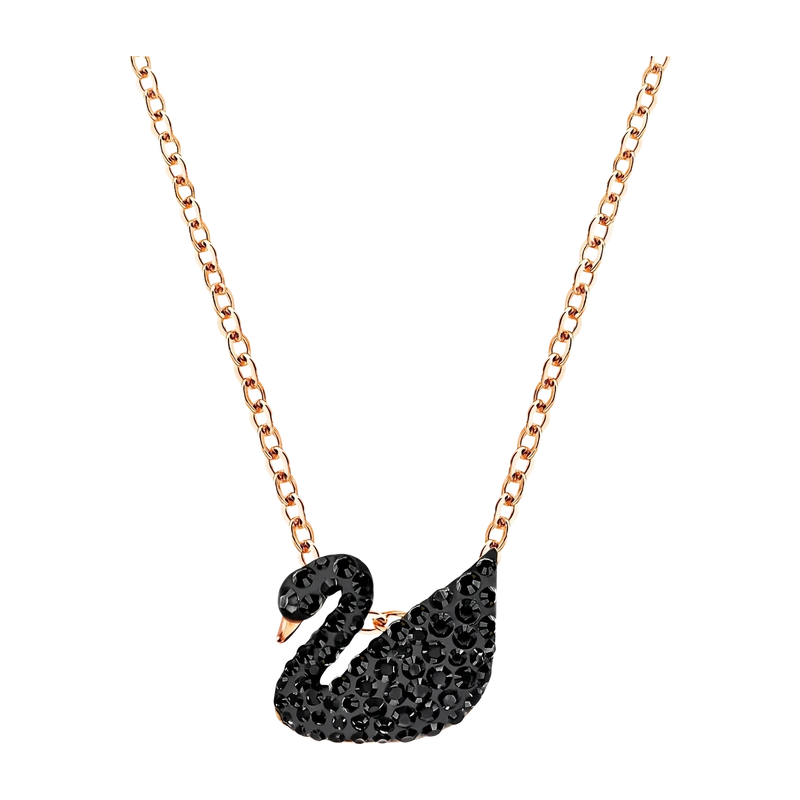 Swan Pendant Black Rose Gold 38-44 cm