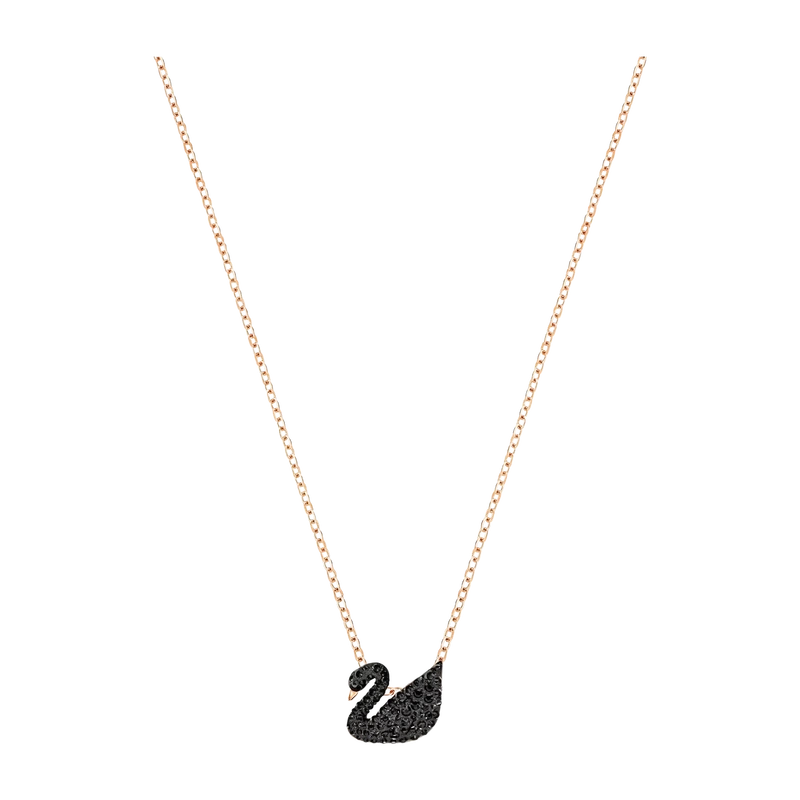 Swan Pendant Black Rose Gold 38-44 cm