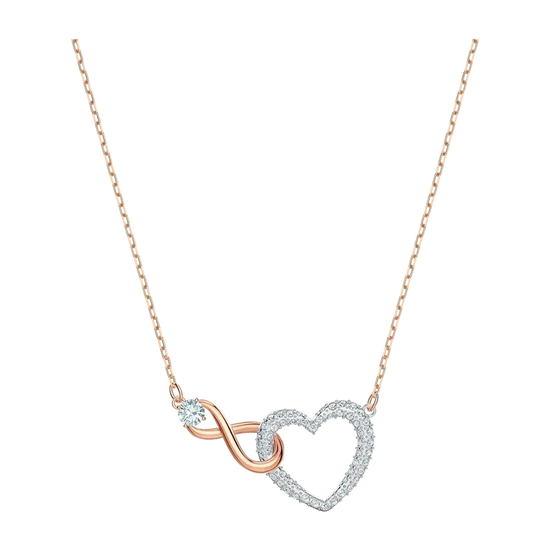 Hyperbola Necklace Infinity and Heart White Mixed Metal
