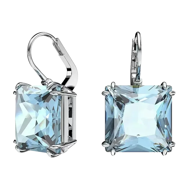 Millenia Drop Earrings Square Cut Blue Rhodium