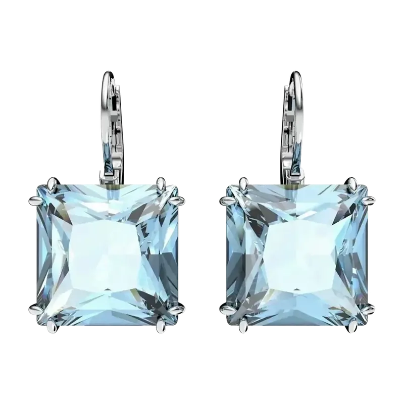 Millenia Drop Earrings Square Cut Blue Rhodium