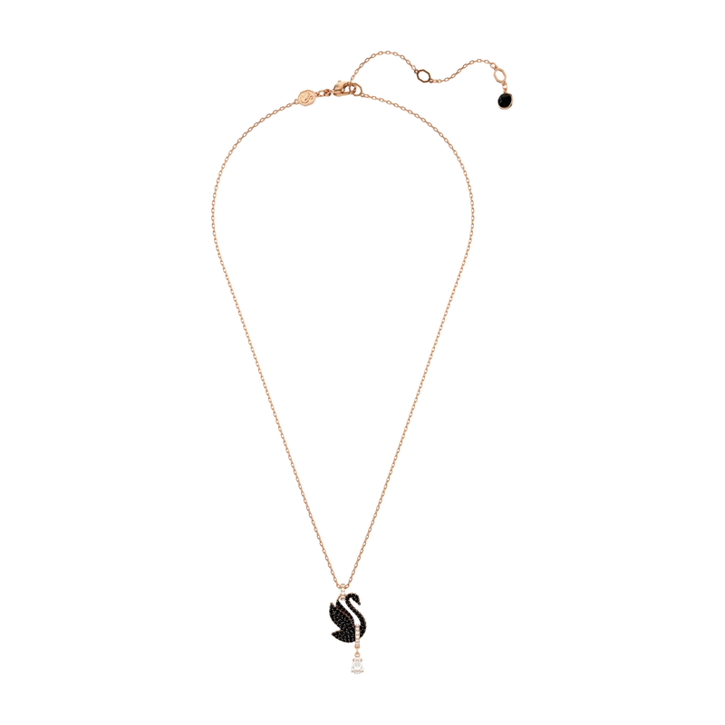 Swan Pendant Black Rose Gold 42-49 cm