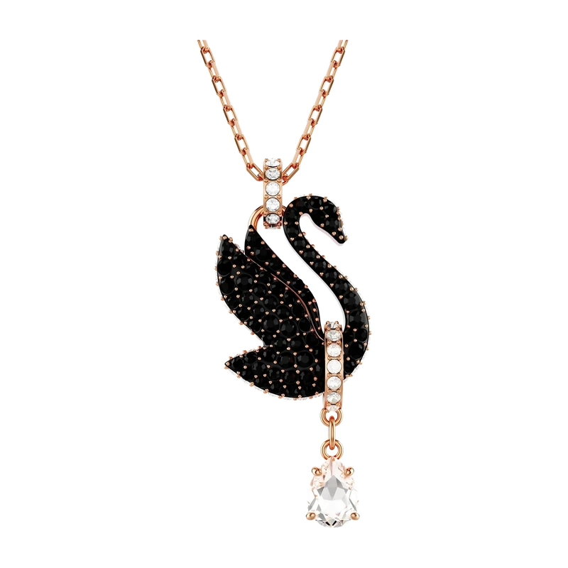 Swan Pendant Black Rose Gold 42-49 cm