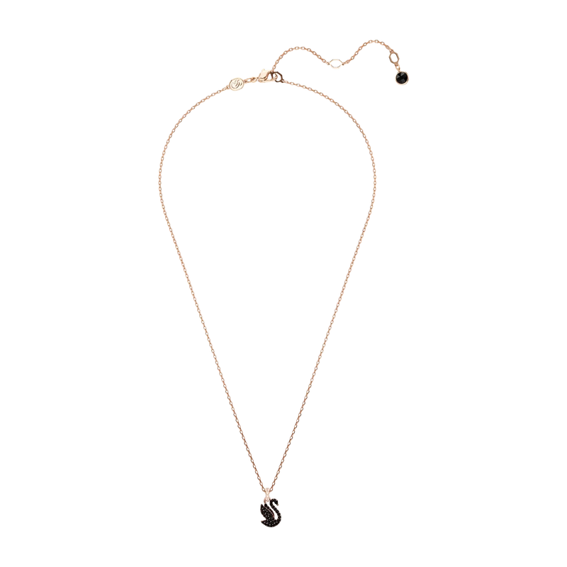 Swan Pendant Small Black Rose Gold 42-49 cm