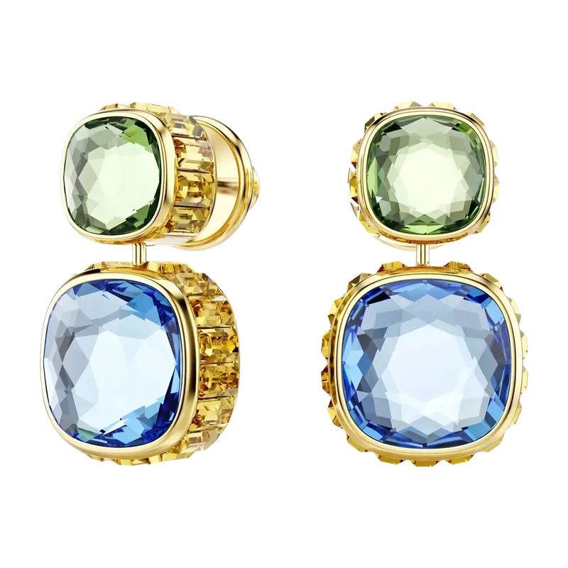 Chroma Drop Earrings Cushion Cut Multicolored Gold