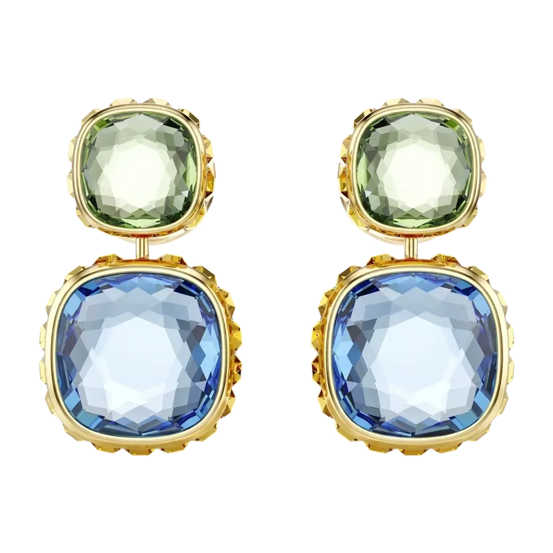 Chroma Drop Earrings Cushion Cut Multicolored Gold
