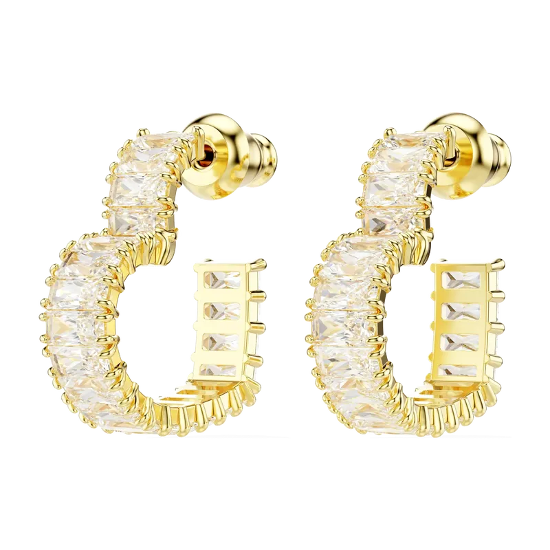 Matrix Hoop Earrings Baguette Cut Heart Small White Gold