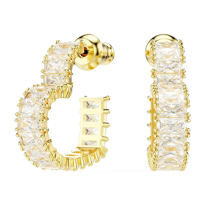 Matrix Hoop Earrings Baguette Cut Heart Small White Gold