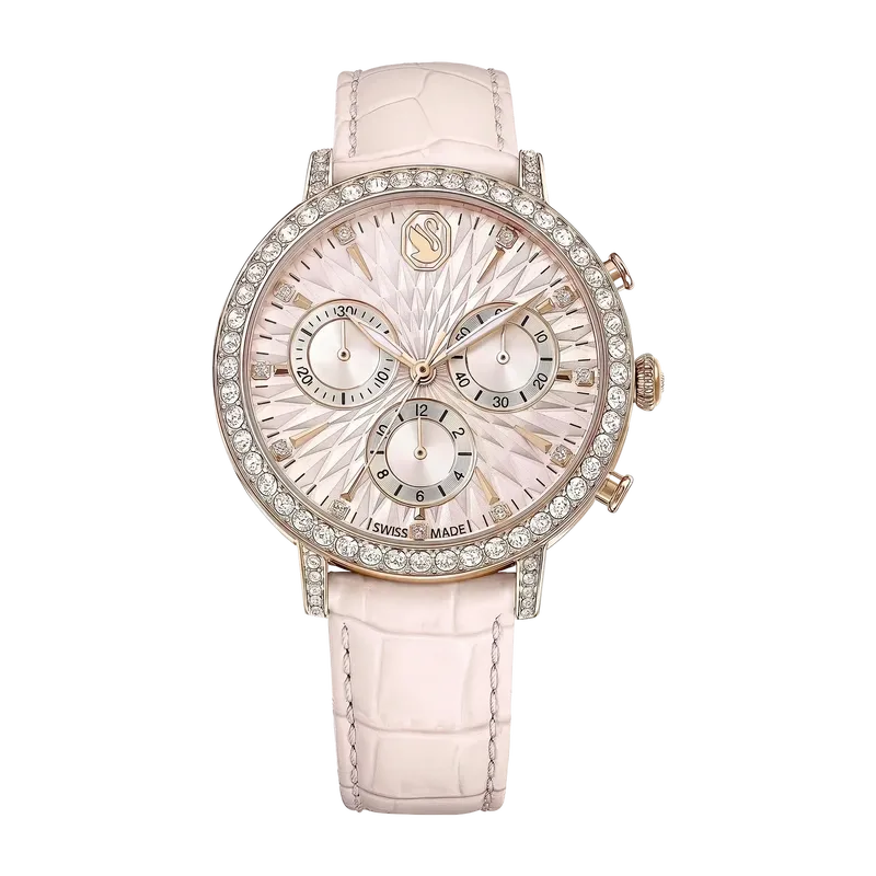 Matrix Tennis Chrono Watch Leather Strap Pink Rose Gold