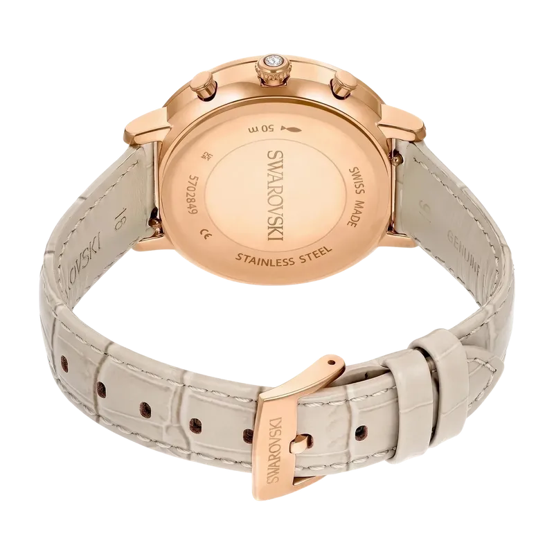 Matrix Tennis Chrono Watch Leather Strap Beige Rose Gold