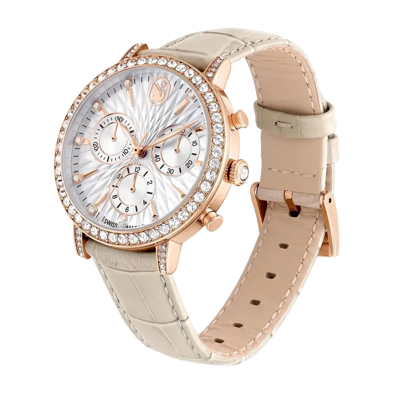 Matrix Tennis Chrono Watch Leather Strap Beige Rose Gold