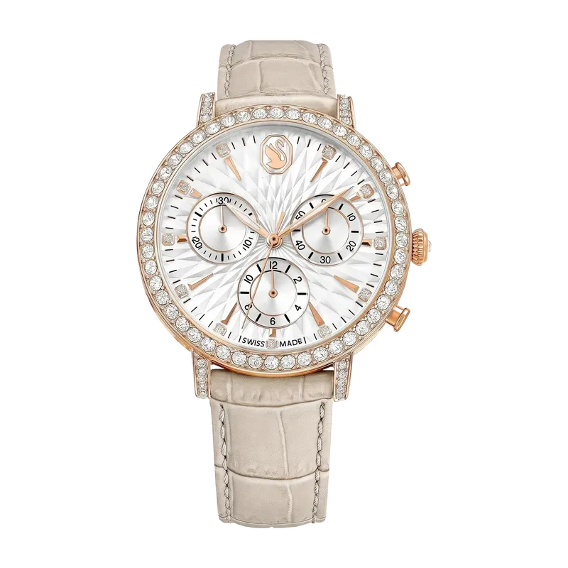 Matrix Tennis Chrono Watch Leather Strap Beige Rose Gold