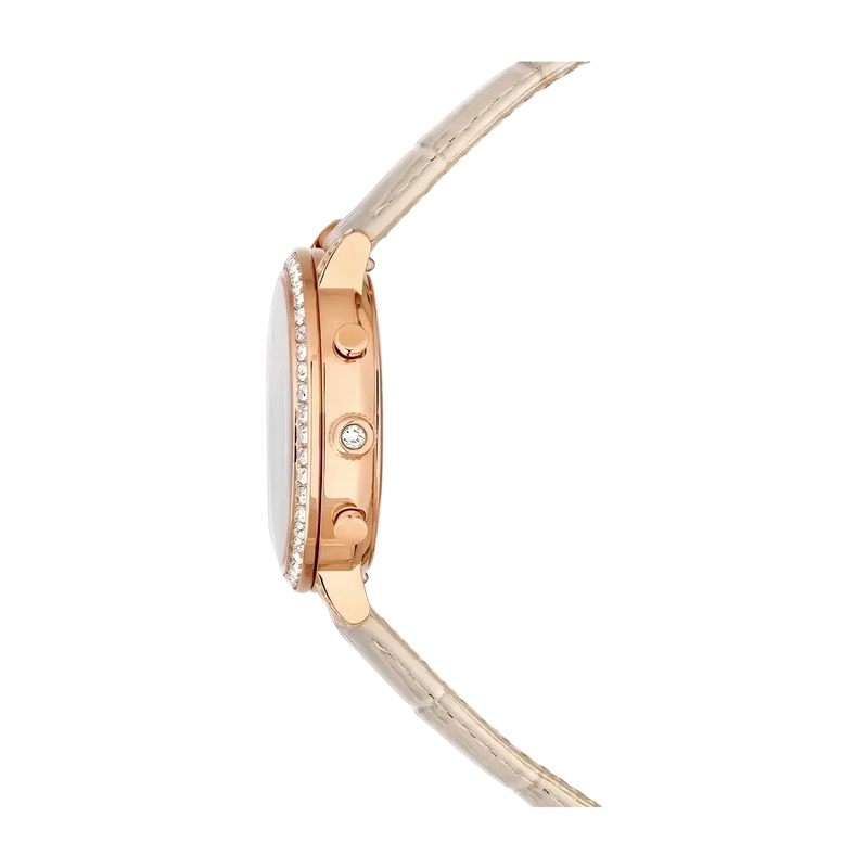 Matrix Tennis Chrono Watch Leather Strap Beige Rose Gold