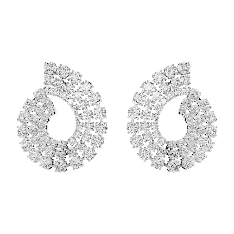 Matrix Hoop Earrings Mixed Round Cuts White Rhodium