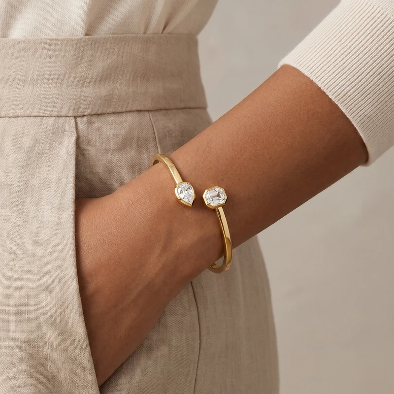 Imber Bangle Mixed Cuts White Gold 16.6 cm