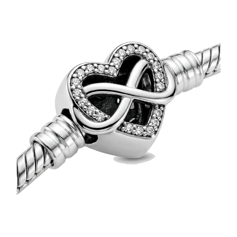 Sparkling Infinity Heart Clasp Snake Chain Bracelet 17 cm