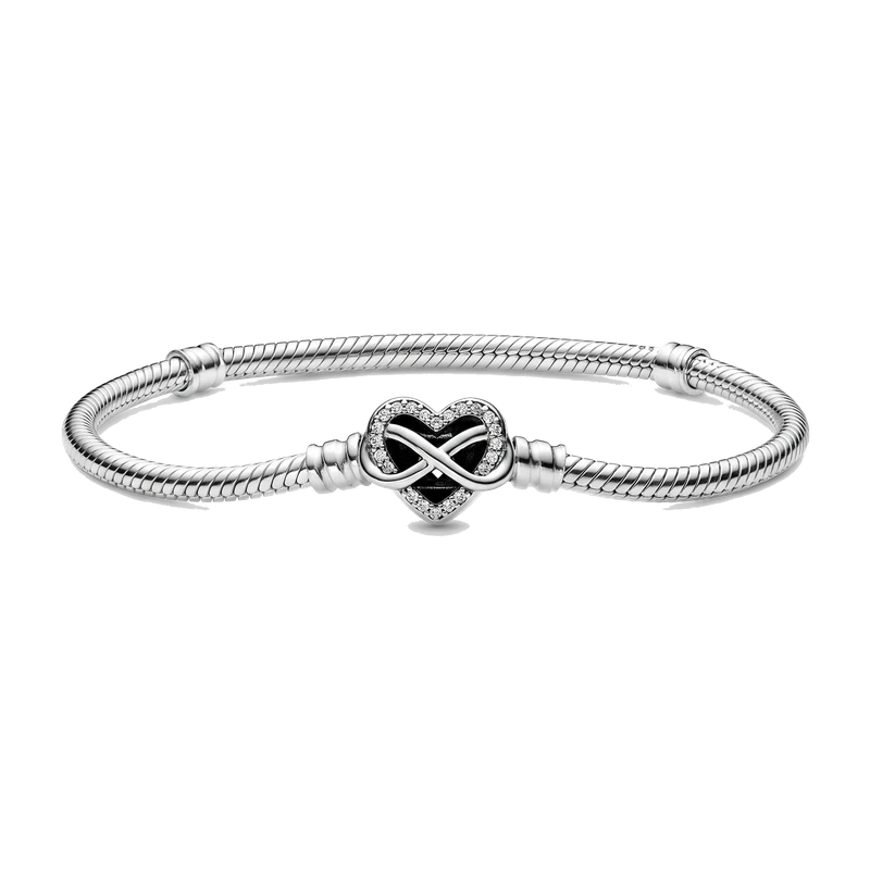 Sparkling Infinity Heart Clasp Snake Chain Bracelet 17 cm