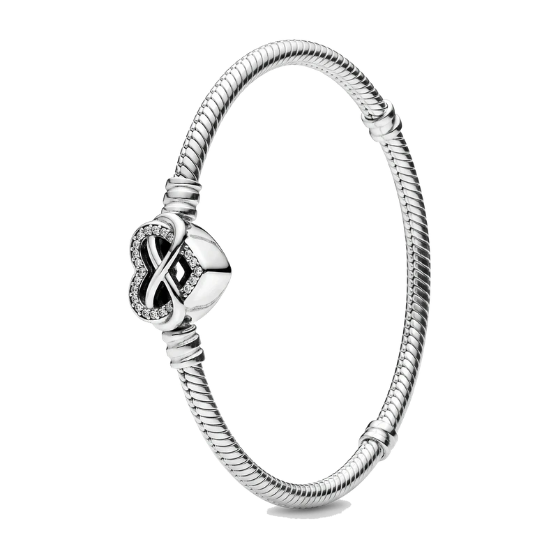Sparkling Infinity Heart Clasp Snake Chain Bracelet 17 cm