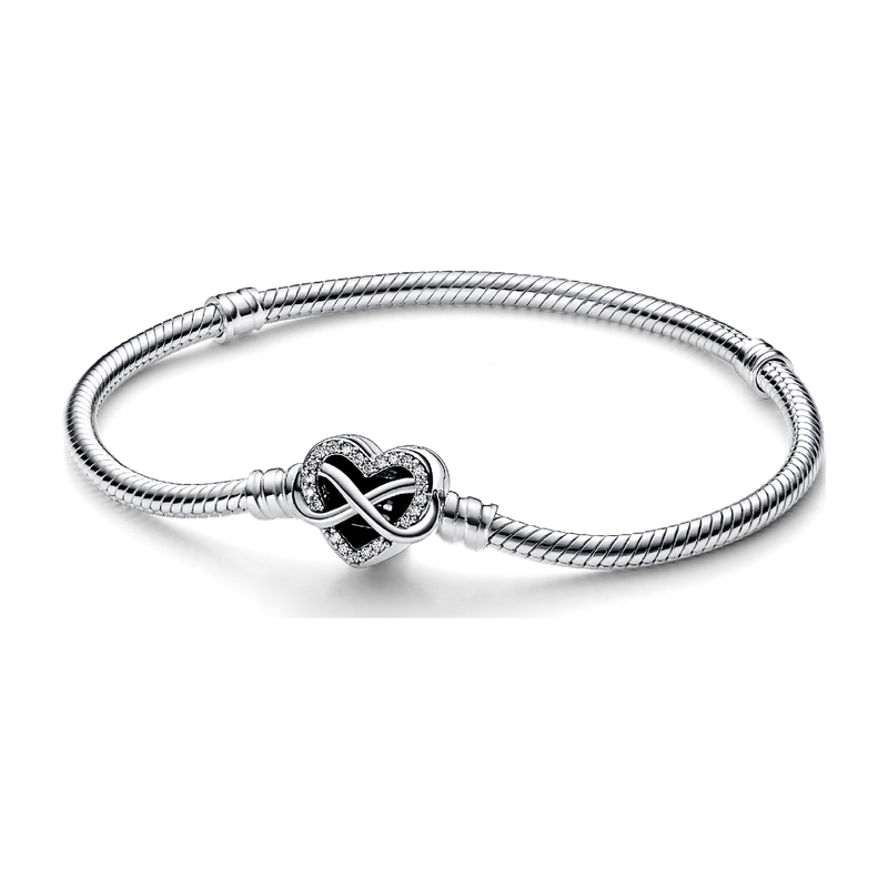 Sparkling Infinity Heart Clasp Snake Chain Bracelet 17 cm