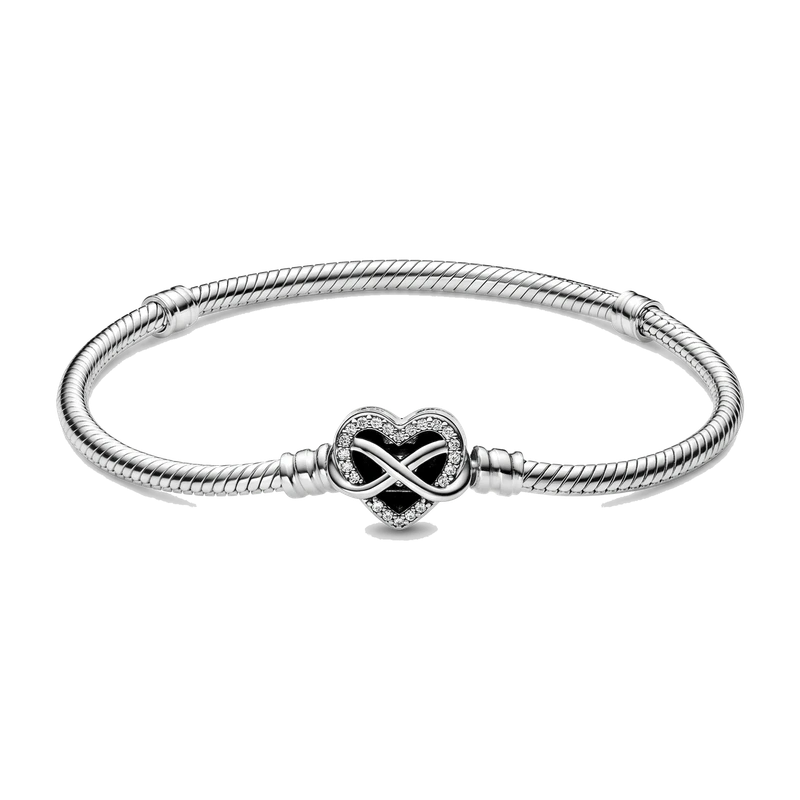 Sparkling Infinity Heart Clasp Snake Chain Bracelet 18 cm