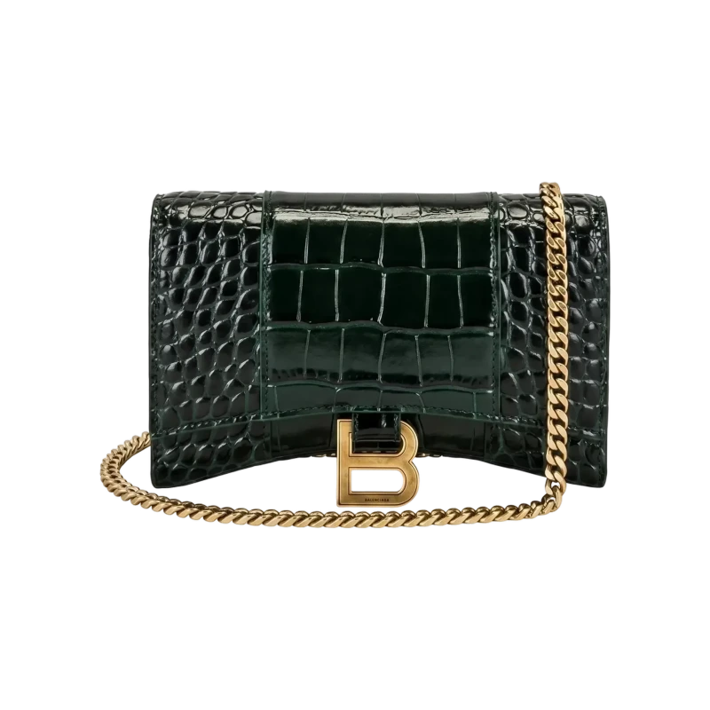 Hourglass Wallet With Chain Leather