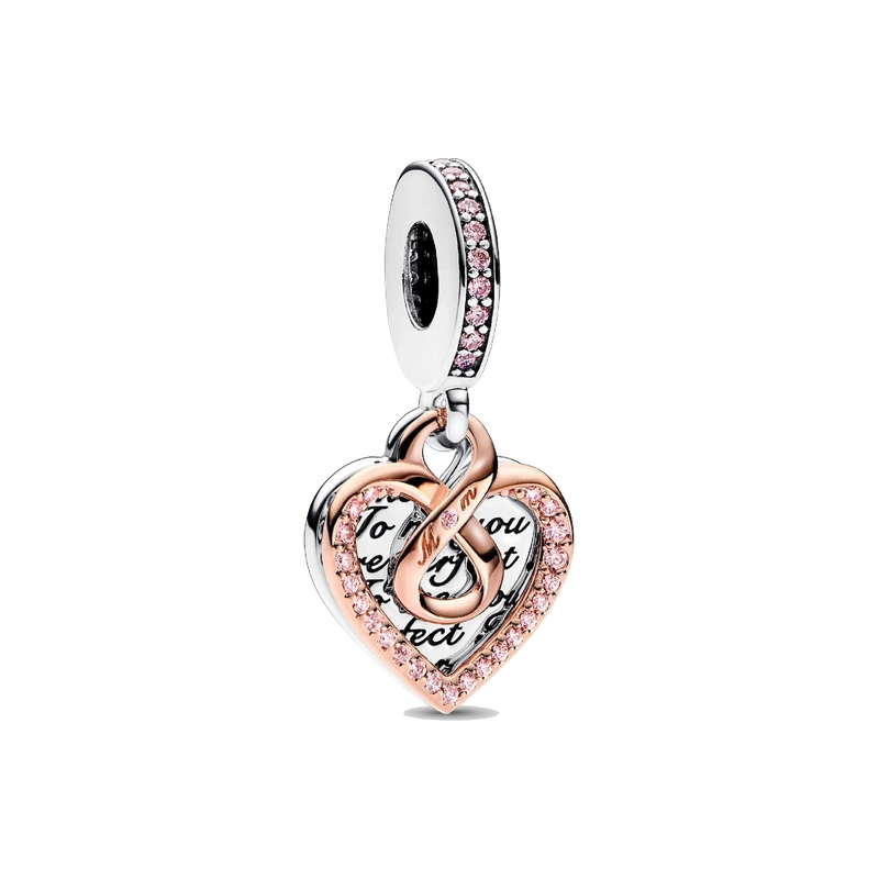 Two-tone Infinity Heart Double Dangle Charm