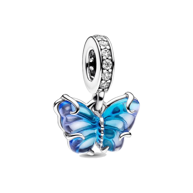 Blue Murano Glass Butterfly Dangle Charm