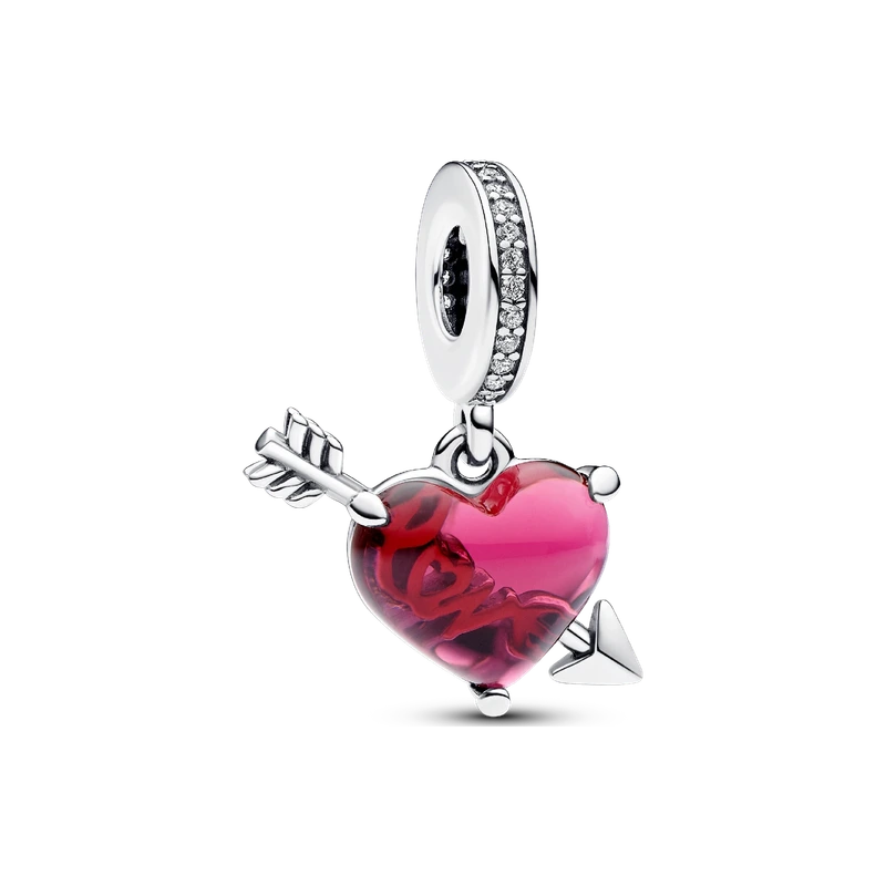 Red Heart & Arrow Murano Glass Dangle Charm